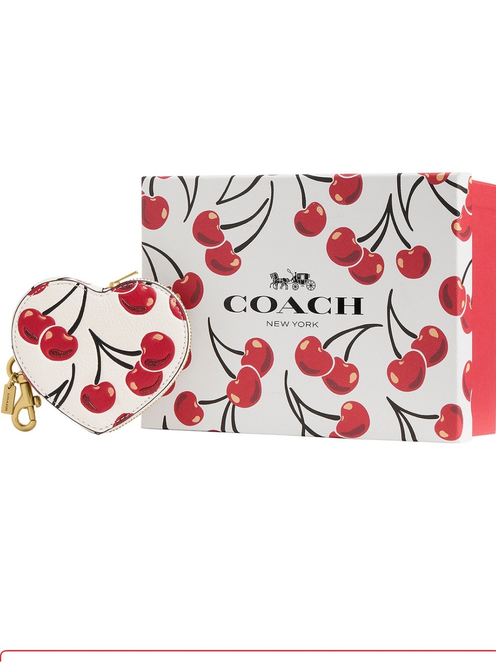 Coach Cherry Print Leather Heart Coin Purse